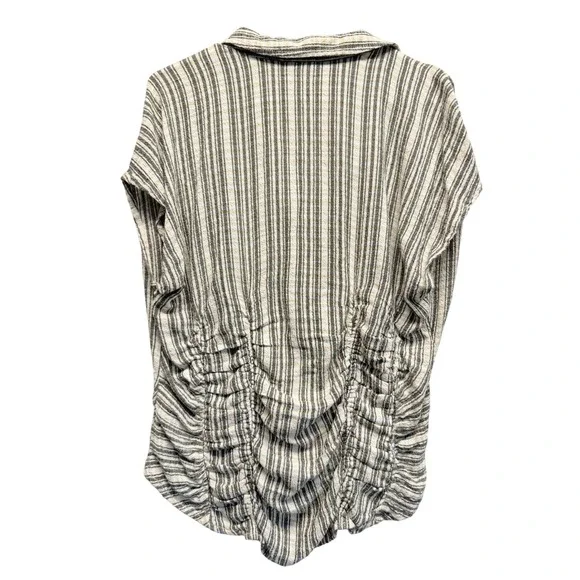 Pilcro Button Down Shirt Ruched Striped XL Cream Tan Women Lagenlook - Picture 8 of 10